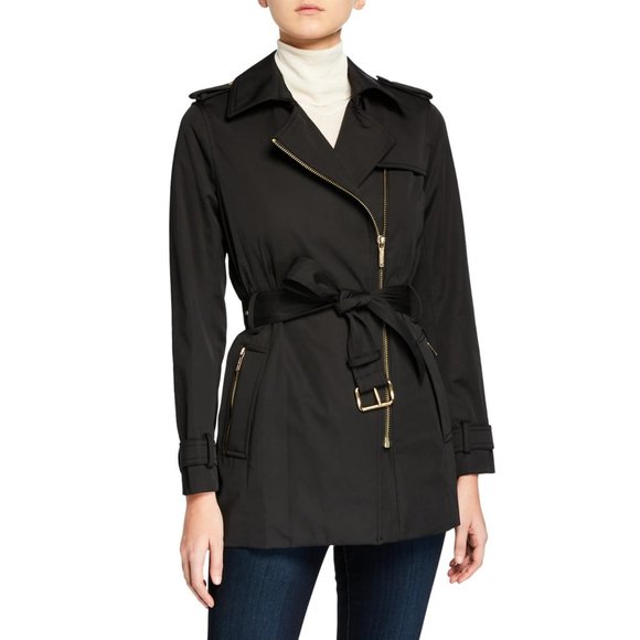 MICHAEL Michael Kors Zip Trench Coat in Black - NWT - Size Large - Picture 1 of 4